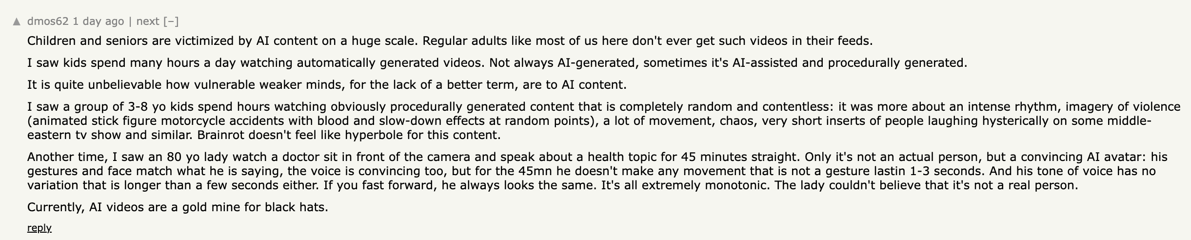 A comment on HackerNews about this news