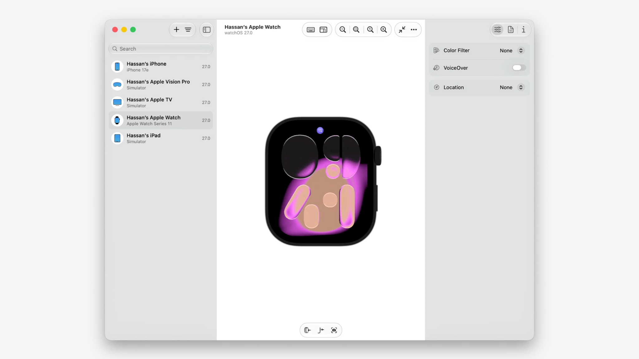 Device Hub consolidates physical devices and simulators for testing and diagnosis, with contextual controls for testing across iPhone, Apple Watch, Apple TV, Vision Pro, and iPad.