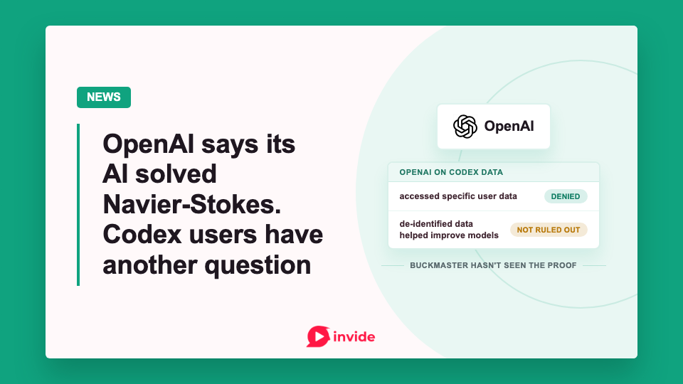 OpenAI Navier-Stokes banner contrasting two Codex data statements: access to specific user data is denied; de-identified data helping improve models is not ruled out.