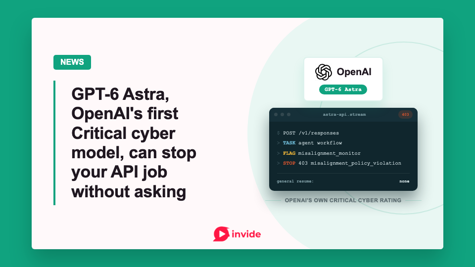 GPT-6 Astra news banner showing an agent workflow flagged and stopped with HTTP 403 misalignment_policy_violation, with no general resume path.